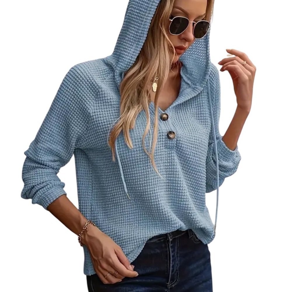 Women's Blue Waffle Knit Hoodie